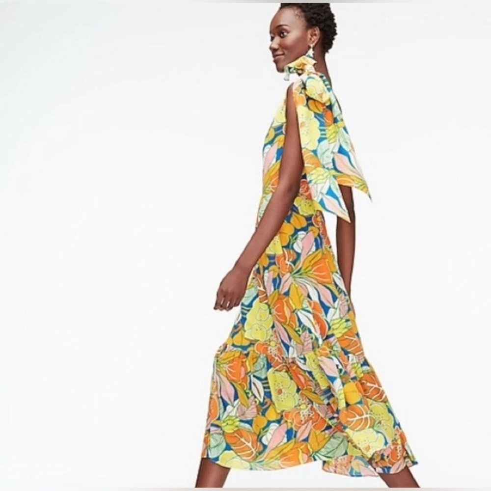 J.Crew one-shoulder silk midi dress in a tropical floral print - Picture 3 of 17
